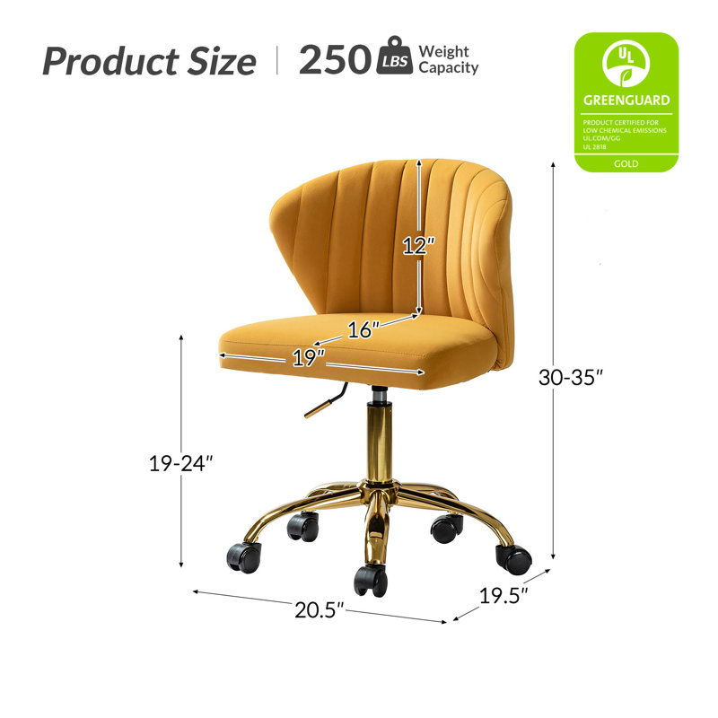 Chaise de travail ergonomique avec dossier capitonné Alice, Moutarde