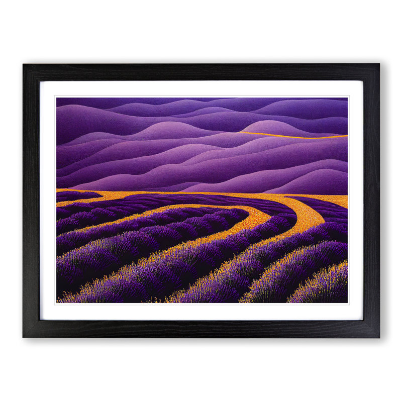 Lovable Lavender Flower Field - Single Picture Frame Print, Black, 25cm H x 34cm W x 2cm D