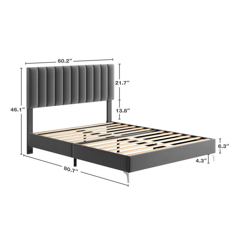 Velvet Bed Frame Upholstered Platform Bed Frame, Queen