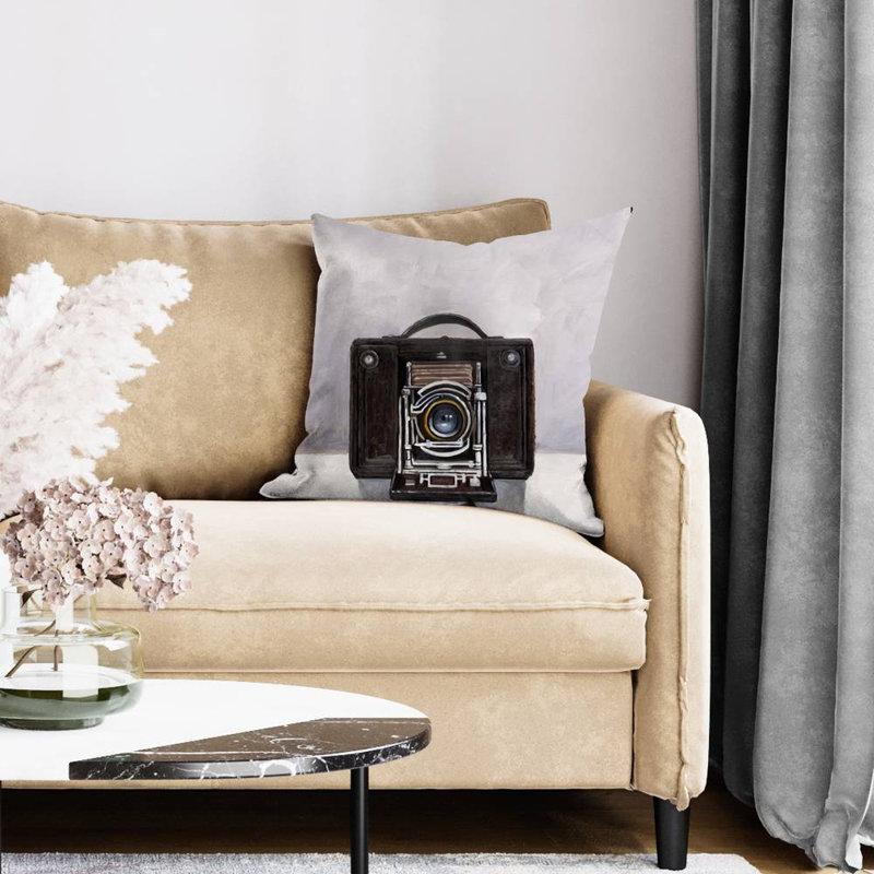 Old camera - 20"x20" Throw pillow - Poly twill - Print on demand, 20" x 20"
