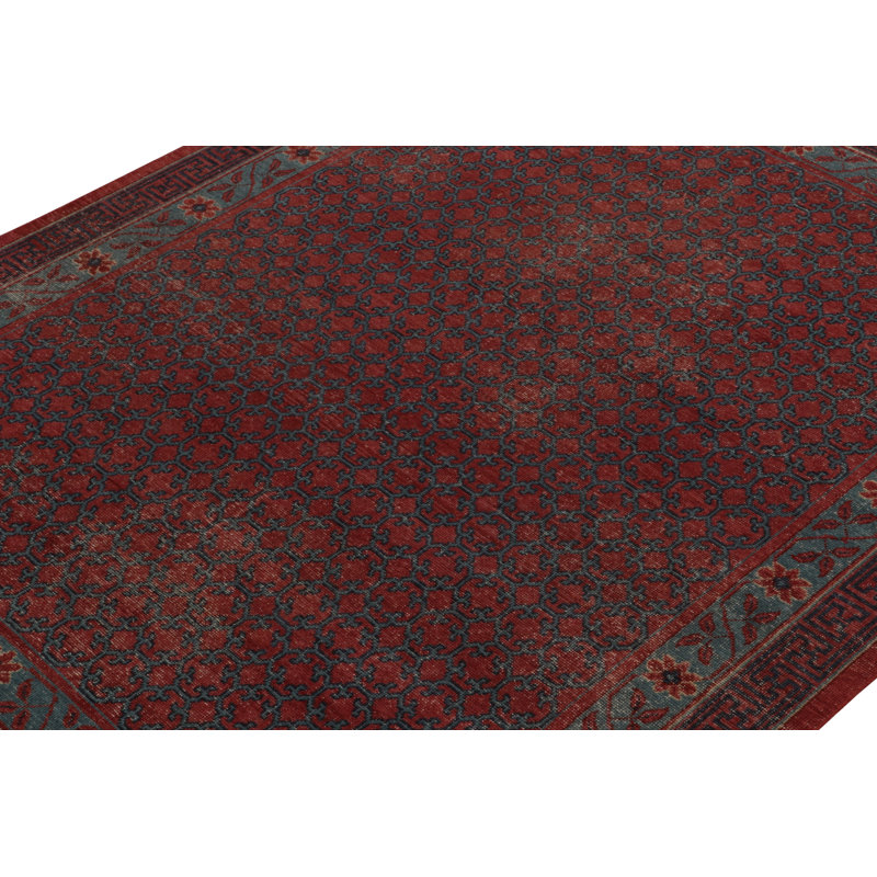Distressed Homage Hand Knotted Wool Floral Area Rug, Rectangle 5' x 7'