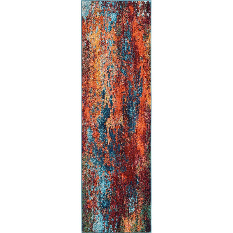 Tapis bleu moderne Enoch, Tapis de couloir 2 pi 2 po x 12 pi