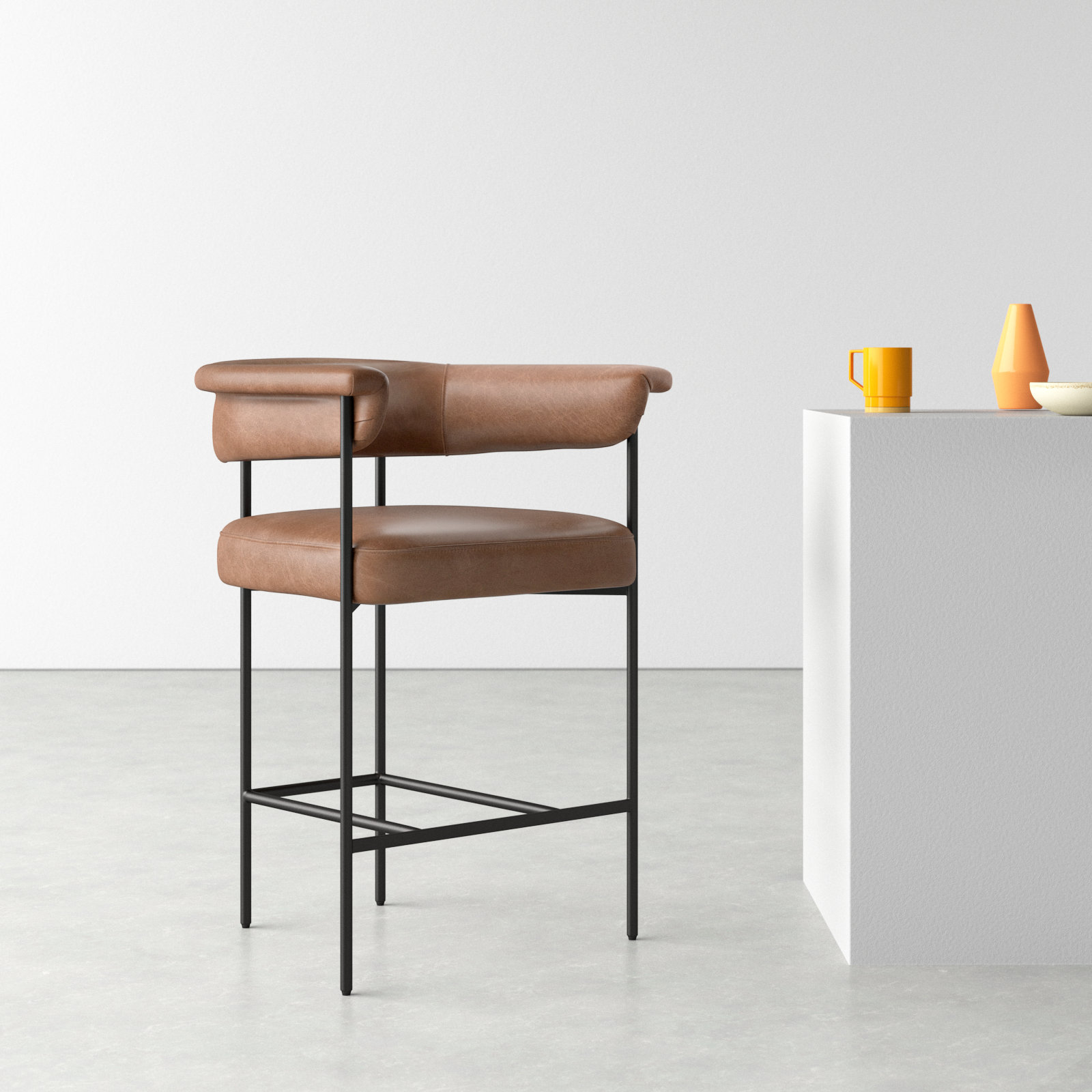 Lyssa Counter and Bar Stool, Counter Stool (26.5" Seat Height), Chaps Saddle Genuine Leather, Solid