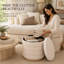 Pouf de rangement cylindrique Tessa 40 cm (16 po) en lin, avec couvercle amovible et rangement dissimulé, beige-1807449039
