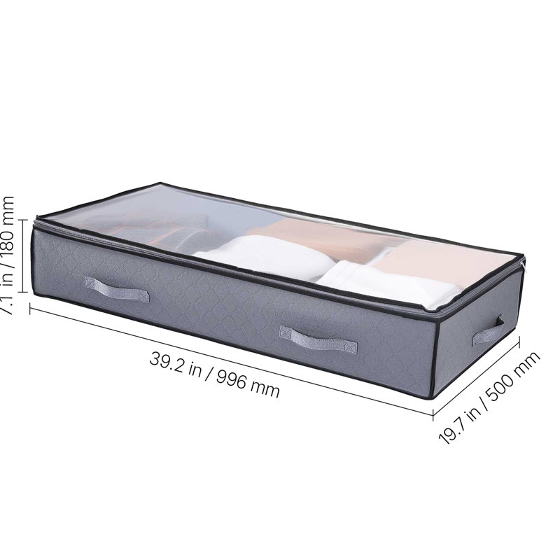 Boîte de rangement à chaussures empilable de 90 L à placer sous le lit (lot de 2) avec couvercle transparent, en matériau non tissé inodore, pliable pour un gain de place, idéal pour ranger couvertures, oreillers, vêtements de saison, livres, etc.