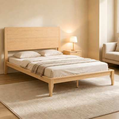 Lit plateforme en bois de bambou de style Mid-Century avec support en lattes de bois