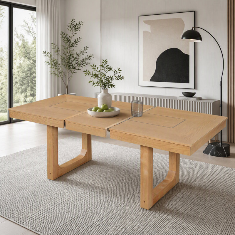 Table de salle à manger extensible de style campagnard de 60 à 78 pouces avec rallonge amovible, Natural