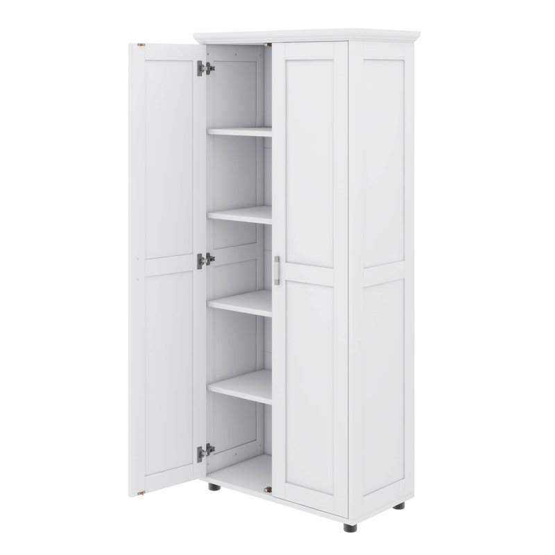 Grande armoire de rangement pour salle de bain avec 2 portes, 2 tablettes intérieures réglables et 2 tablettes fixes pour la salle de bain