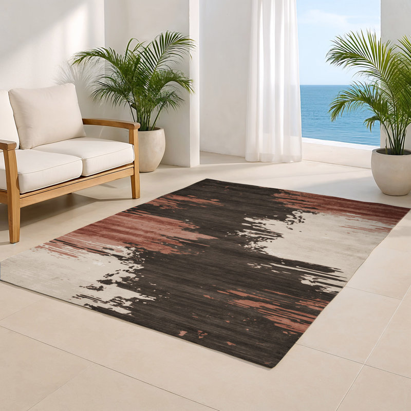 Watercolor Brown Indoor and Outdoor Area Rug, Rectangle 4' x 6'
