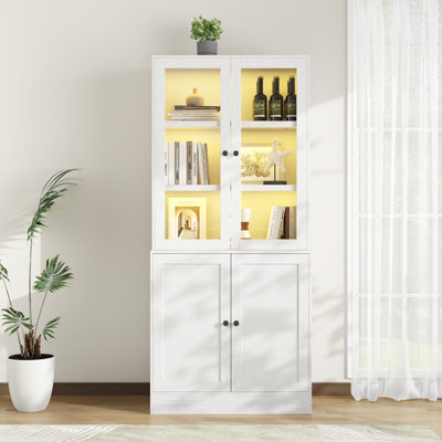 71'' H X 23.6'' W Standard Bookcase Cabinet with Tempered Glass Doors & Led Lights
