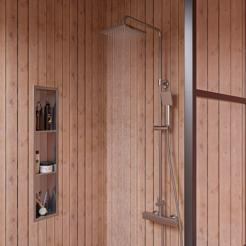 Système de douche complet thermostatique avec soupape grossière, Nickel brossé