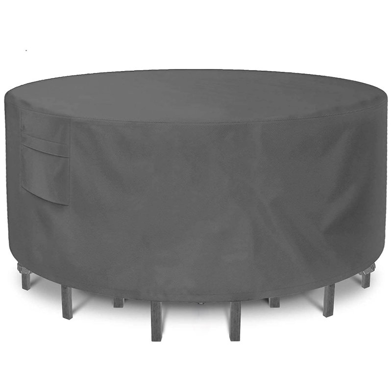 96 x 28 Inches Gray All-Season Round Outdoor Table Cover - Dual Vents, Top Handles & 4 Corner Buckles, Waterproof & UV Resistant