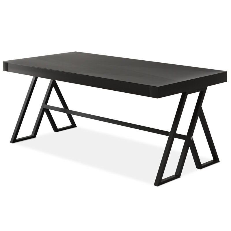Black Modern Desk with Geometric Metal Legs, Home Office & Dining Table
