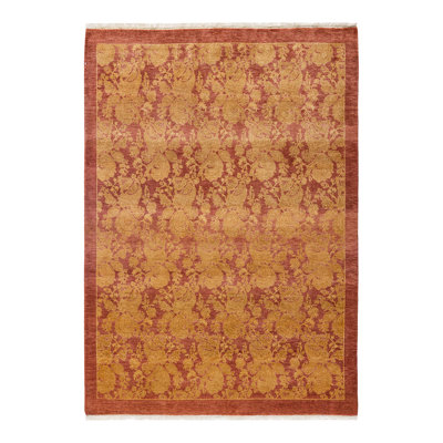 Tapis orange / jaune noué à la main de conception unique 4 pi 2 po x 5 pi 10 po Uris Mogul