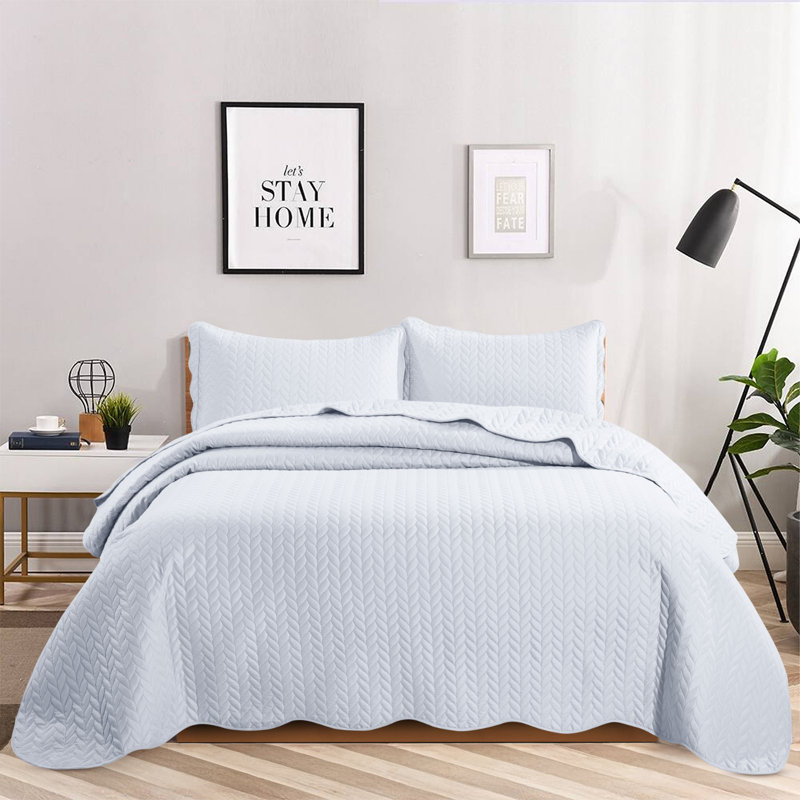 Embossed Microfiber Bedspread Set For California King – Oversized, Soft & Dust-Resistant, 3-Piece, White