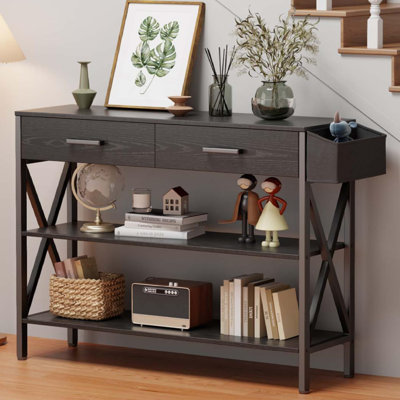Achna 32" H x 39.4" W Solid Wood Entryway Table with 2 Drawers & 2 Open Shelves