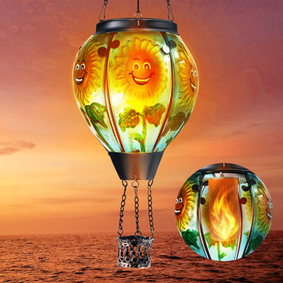 Aderyn Hot Air Balloon Solar Lantern with Flickering Flame Hanging Solar Lanterns Outdoor Lights,Father's Day Gift