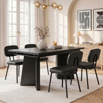 5-Piece Extendable Rectangular Dining Table Set With Upholstered Dining Chairs, Modern Farmhouse Dinette Set For Dining Room Kitchen