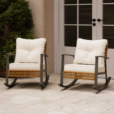 2-piece Patio Wicker Rocker With Cushions