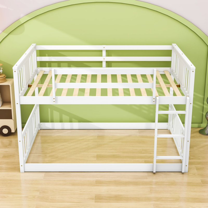 Wood Full Over Full Bunk Bed With Guardrails And Ladder, White