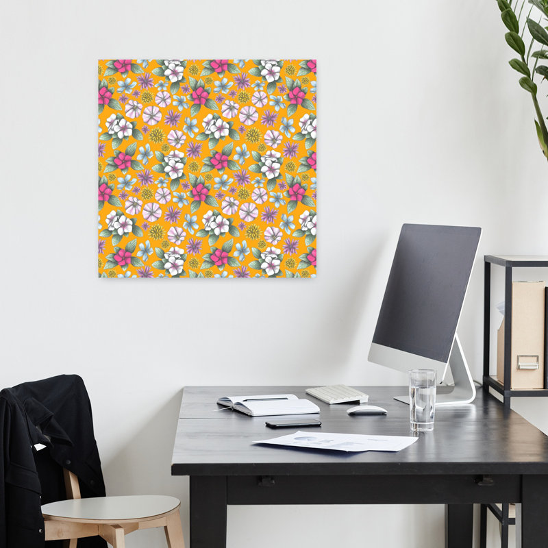 Art contemporain, art floral rétro, H 18 po x l 18 po