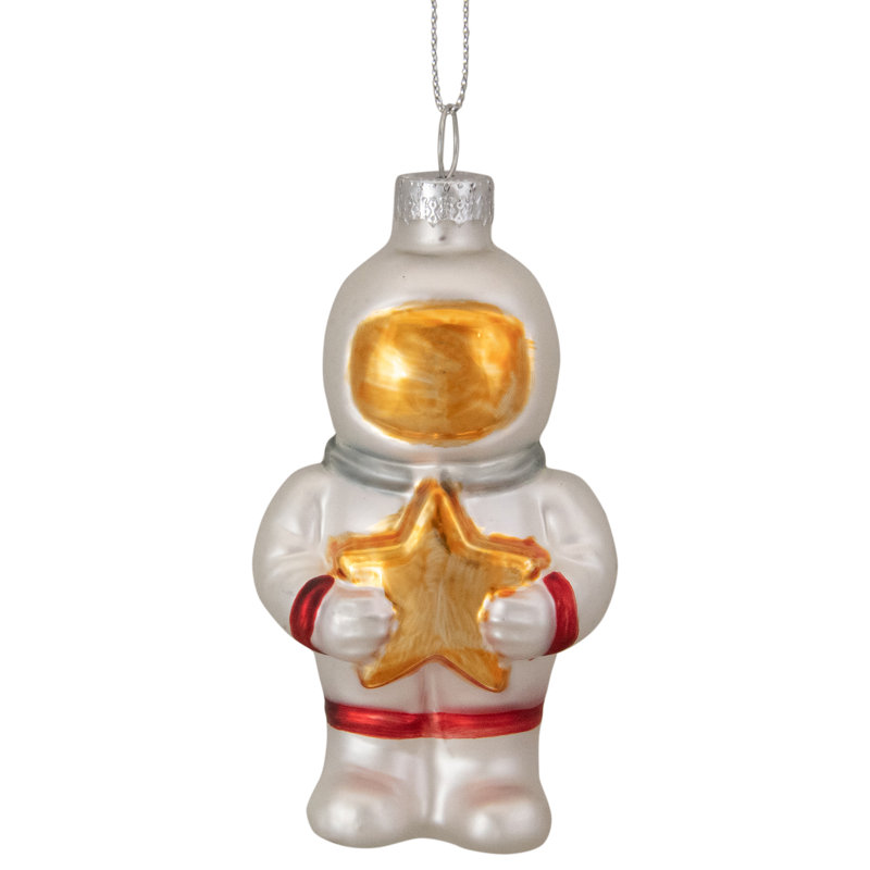 Ornement de Noël astronaute 3,5 "en verre blanc et or 3,5"