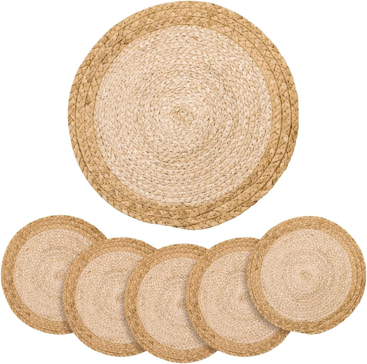 Dakota Fields Round Woven Placemats Set Of 6 - Boho Farmhouse Rattan ...