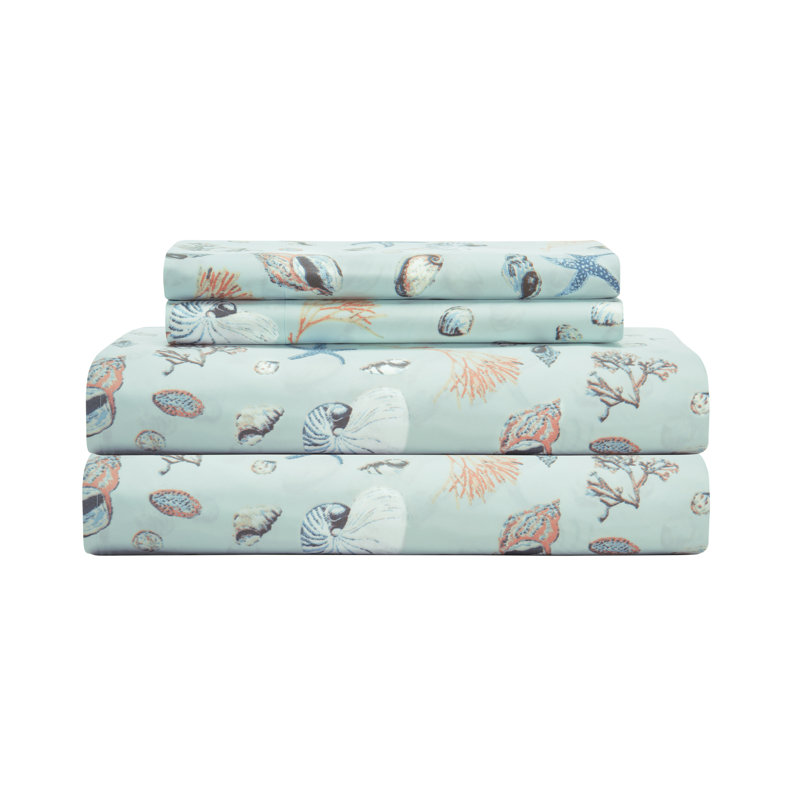 Oceanside Sea Coastal Print Full Microfiber Sheet Set