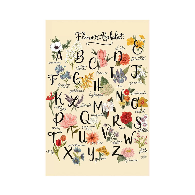 «Flower Alphabet» par Lily & Val - Giclée sur toile tendue avec châssis, H 12 po x l 8 po x P 0,75 po