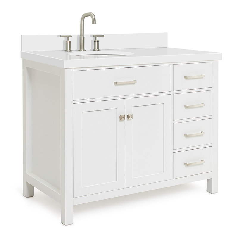 Macnair 42" Single Bathroom Vanity with White Quartz Top, White