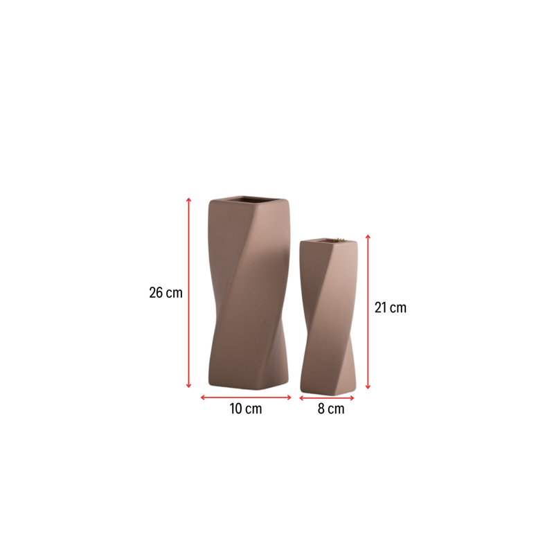Ensemble de 2 vases élégants en céramique - brun, 3,1 x 3,1 x 8,3 pouces et 4,0 x 4,0 x 10,2 pouces | Fabrication 100% céramique | Parfait pour la décoration intérieure, les centres de table et les arrangements floraux, design élégant et durable