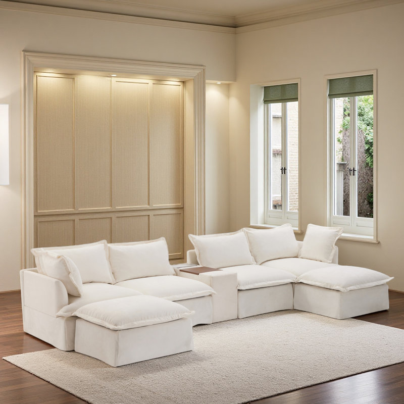 Canapé modulaire de 131 po avec repose-pieds mobile et console, porte-gobelet, siège large, canapé en U de 6 places, canapé en chenille surdimensionné avec chargeur USB pour le salon, un appartement
