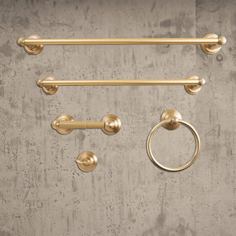 Satin Brass 5-Piece Bathroom Hardware Set with Towel Bars