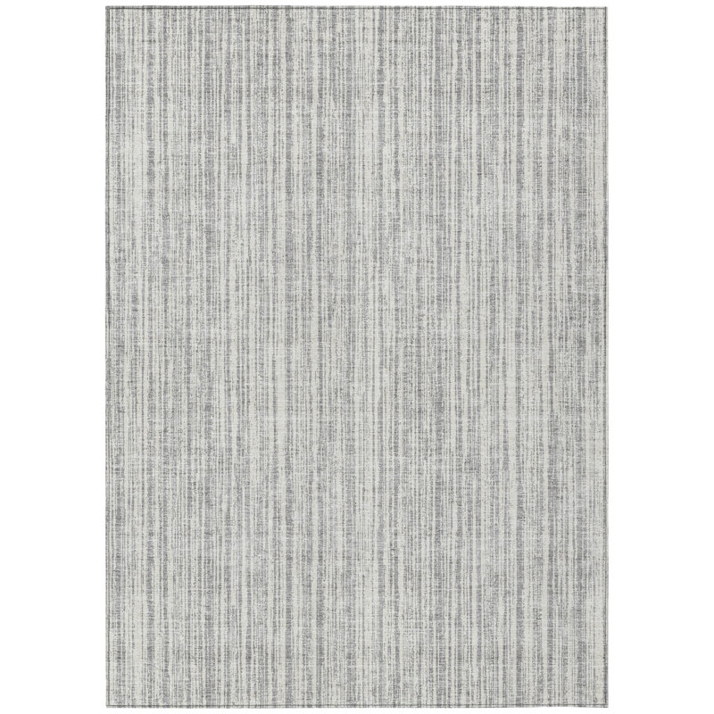 10' X 14' Silver Striped Washable Indoor Outdoor Area Rug