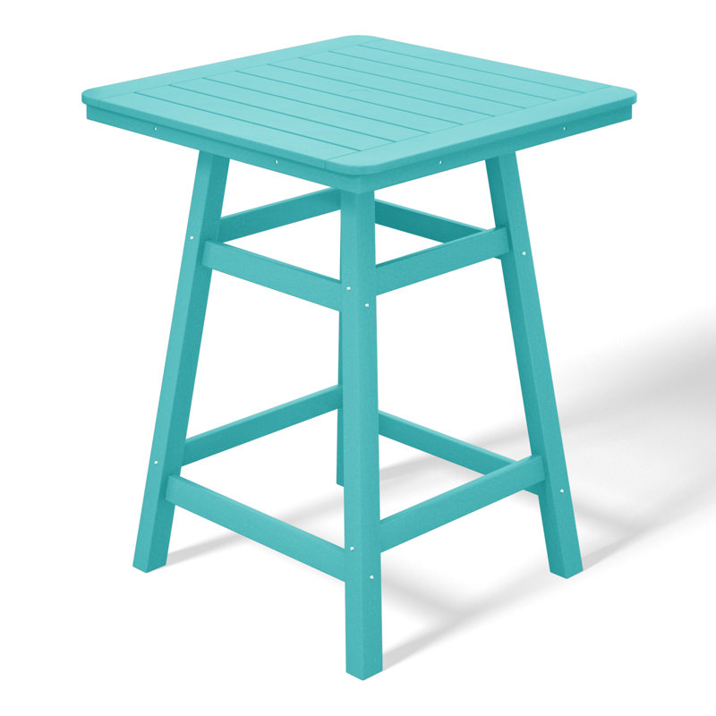 Laguna Square Outdoor Bar Table With Umbrella Hole , 30.8'' in. W 30.8'' in. D, Teal
