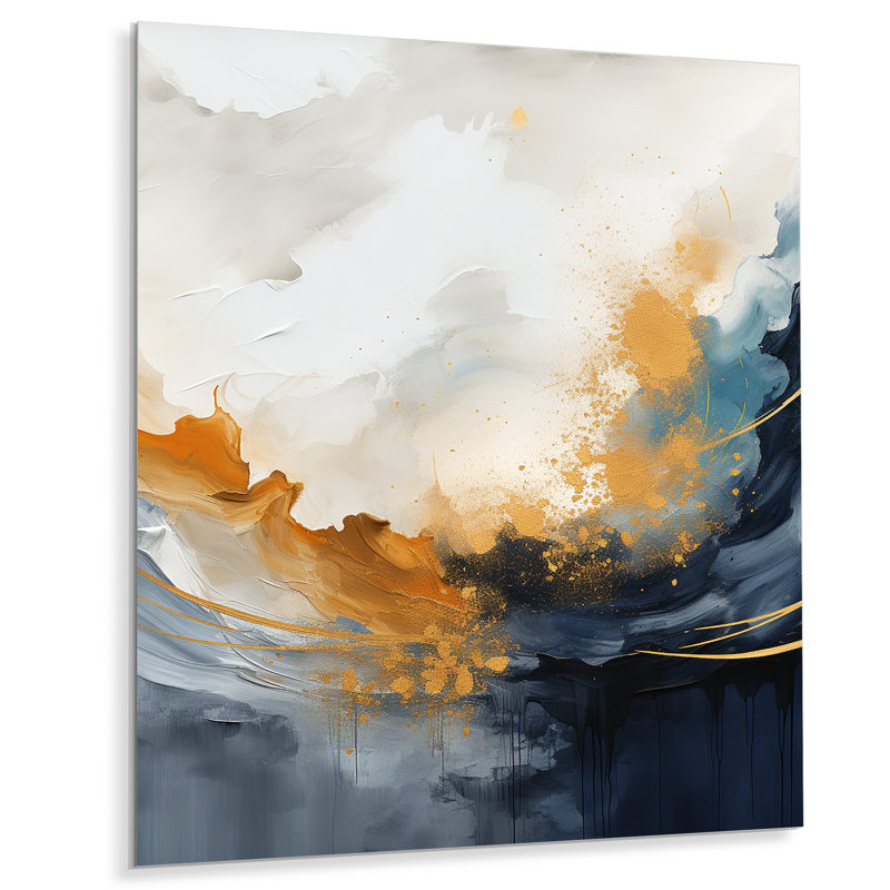 «Blue and Yellow Fluid Harmony», art mural abstrait en métal, H 32 po x l 16 po x P 1 po