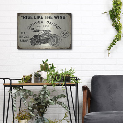 Luxe Metal Art 'Vintage Motorcycle Mancave D'  by Jean Plout Metal Wall Art, 16" x 12"
