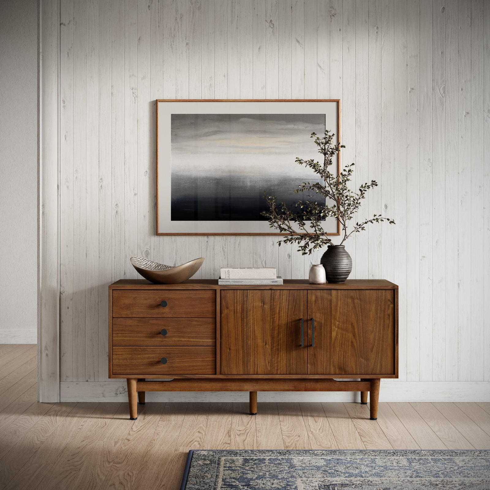 TV Stand, 26.5"H x 57"L x 18"W, Dark Brown Wood