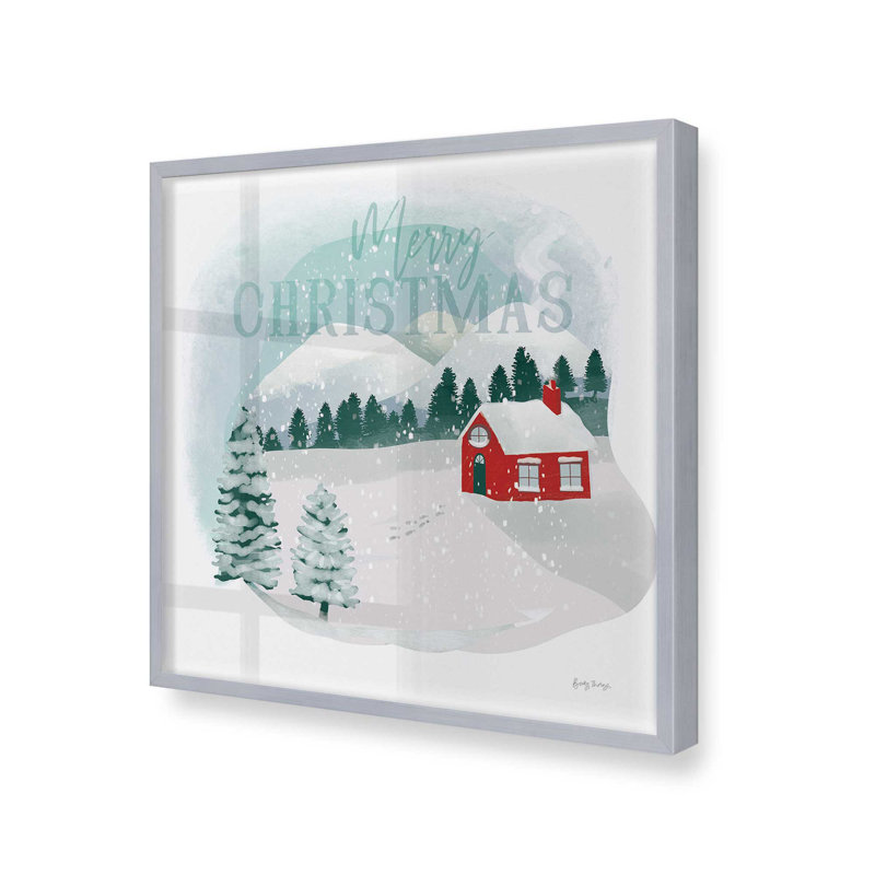 Imprimé chalet des Fêtes dans la neige, Cadre simple en chrome poli, bois massif, H 17,75 po x l 17,75 po