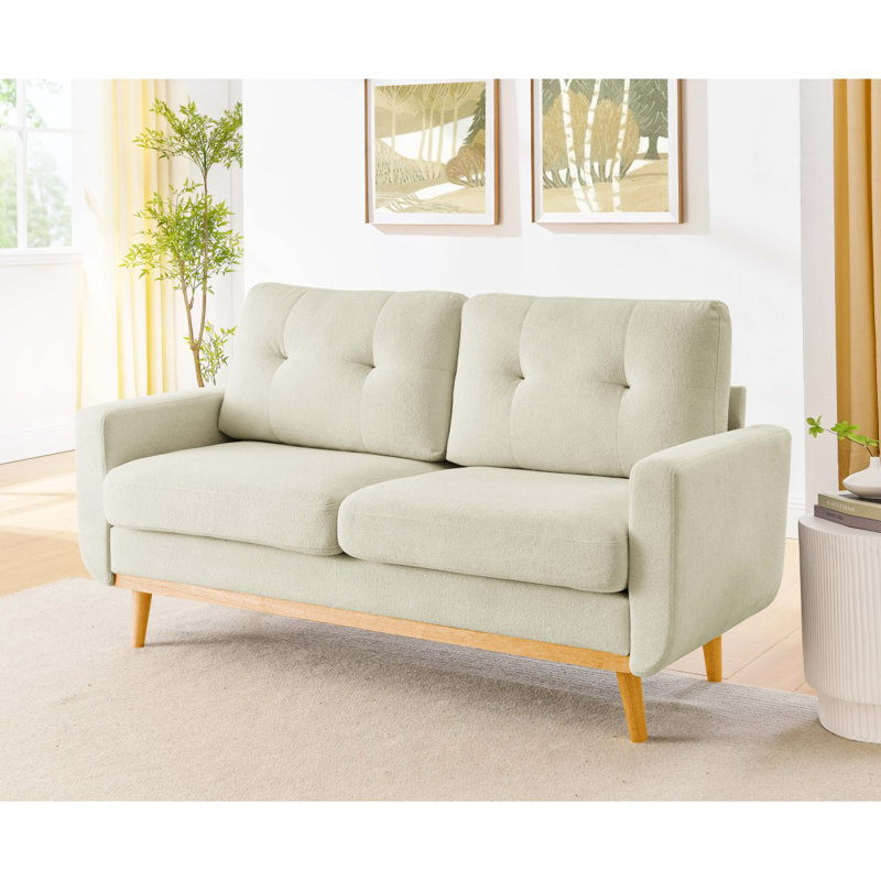 67.7" Wide Upholstered Tufted Loveseat Sofa With Wooden Legs, Gray