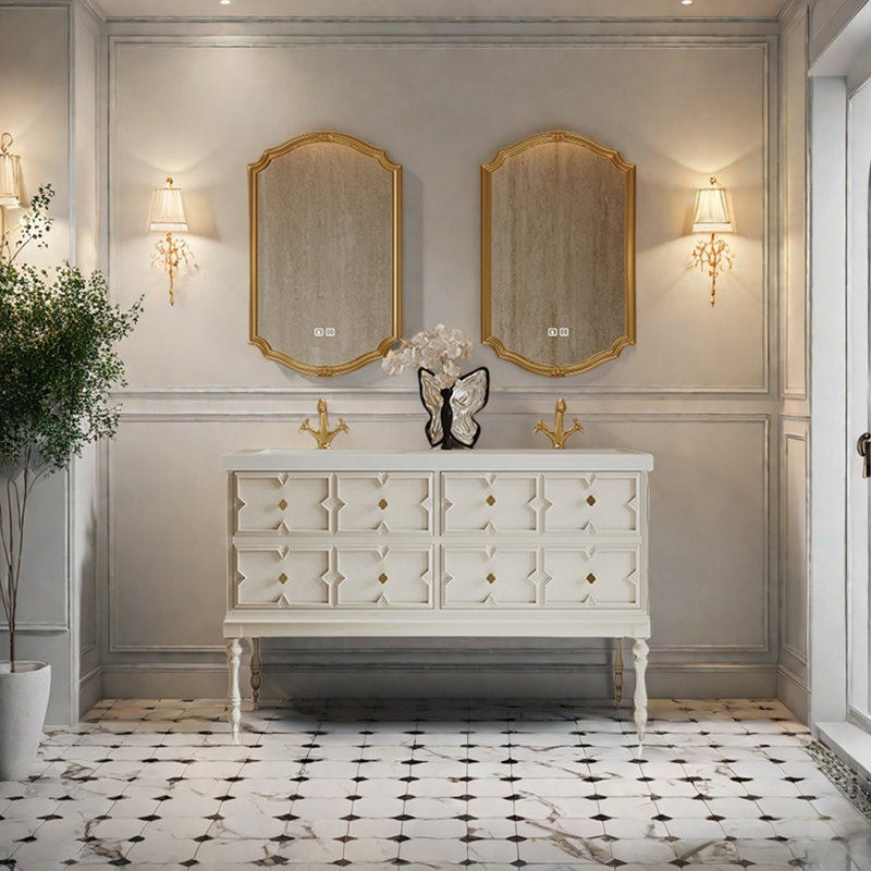 Armoire de salle de bain rétro française, H 32,3 po x l 51,1 po x P 21,6 po