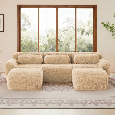 Canapé 3 places en tissu moelleux et moelleux avec 2 repose-pieds