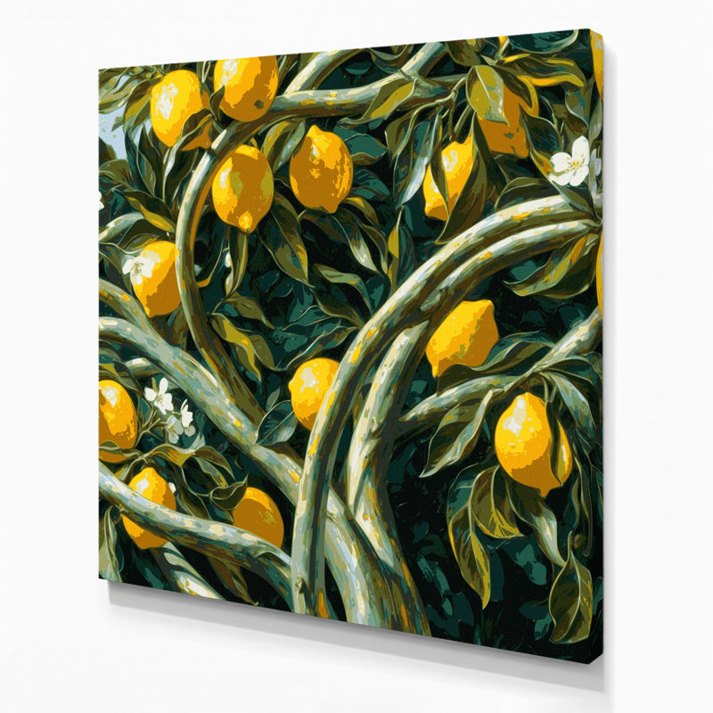 «Botanical Lemon Tree Branches», art mural sur toile verte, H 16 po x l 16 po
