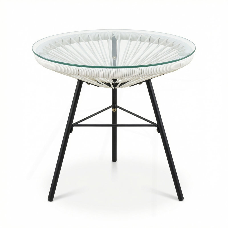 Table d'appoint en osier synthétique pour l'extérieur en rotin blanc