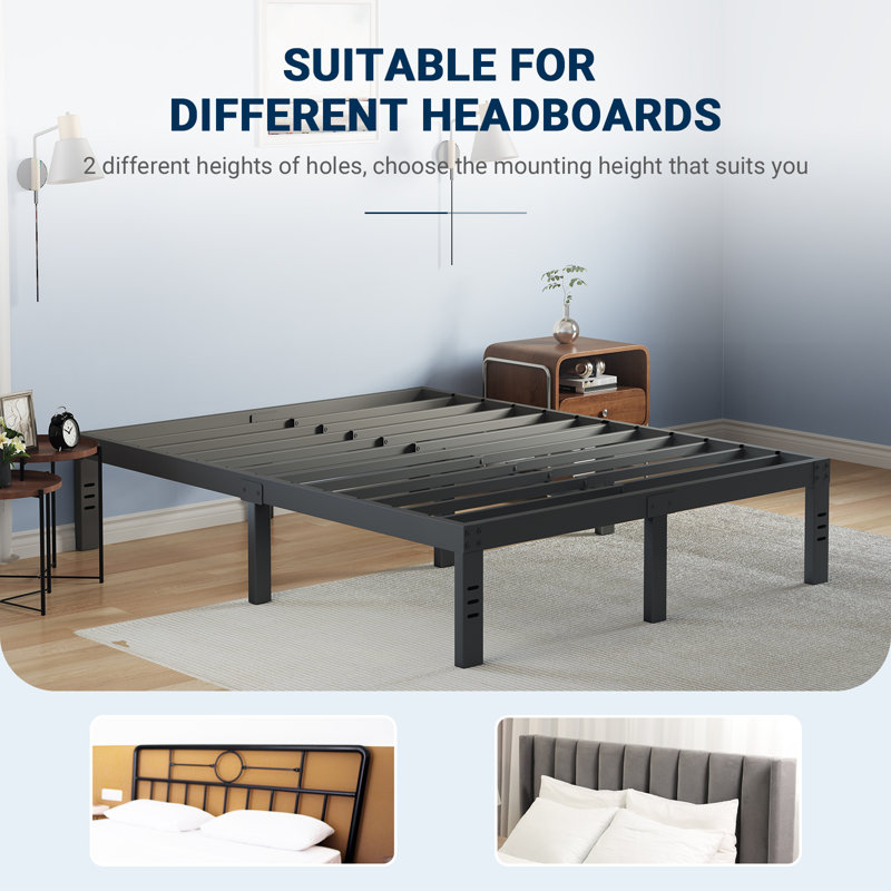 Base de lit plateforme en métal avec support de lattes en acier robuste, aucun sommier requis, Noir, Grand lit, 14"