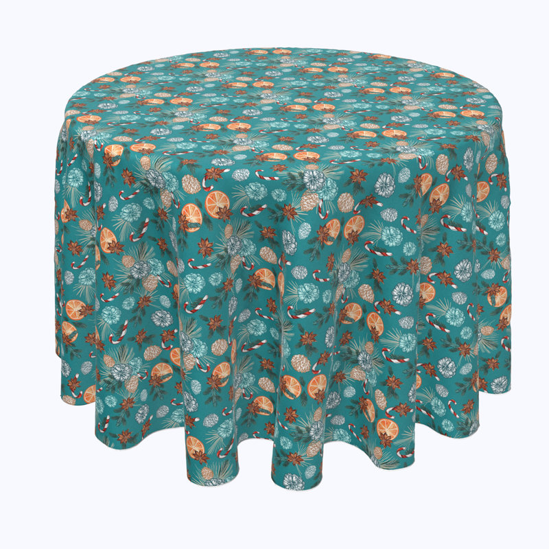 Geometric Round Christmas Tablecloth, 60" x 60", Vintage Winter Pattern