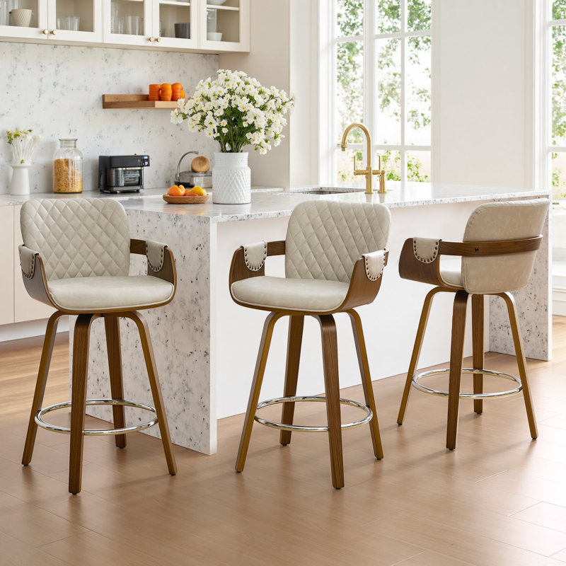 Modern Upholstered Swivel Counter Height Bar Stool, Griege
