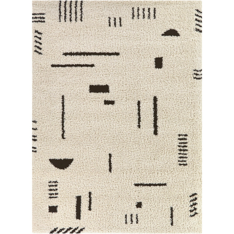 Marjanne Cream/Charcoal Boho Moroccan Shag Area Rug