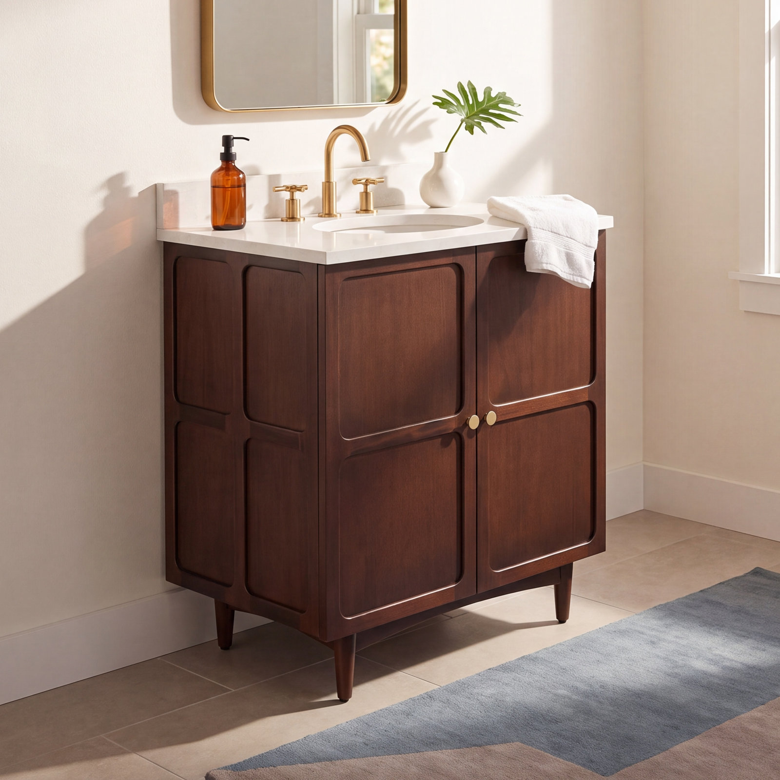 Delavan 30" Mahogany Single Bathroom Vanity, Arctic White Quartz, 8" Widespread