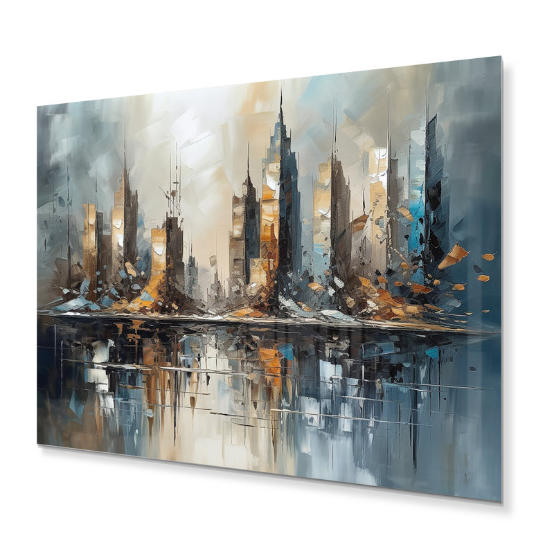 «Abstract City Skyline2», art mural urbain en métal, H 12 po x l 20 po